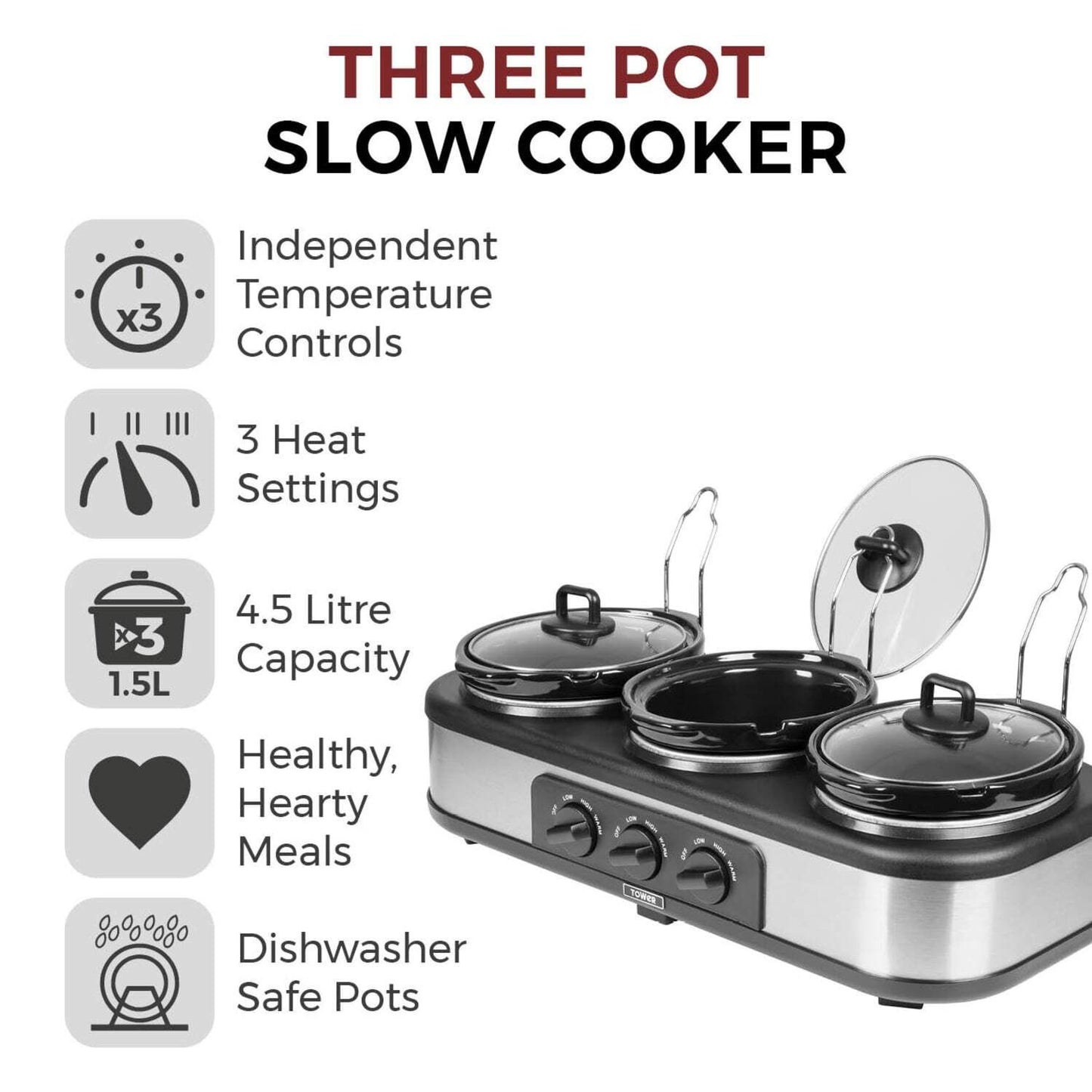 Homefinds-Three pot slow cooker