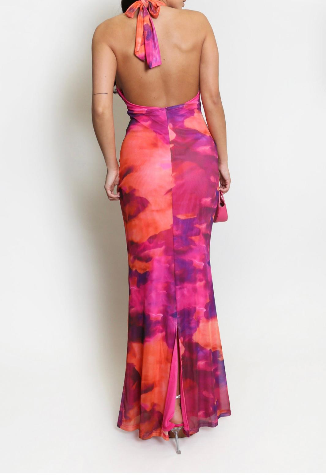 DD-Water colour halter neck maxi dress