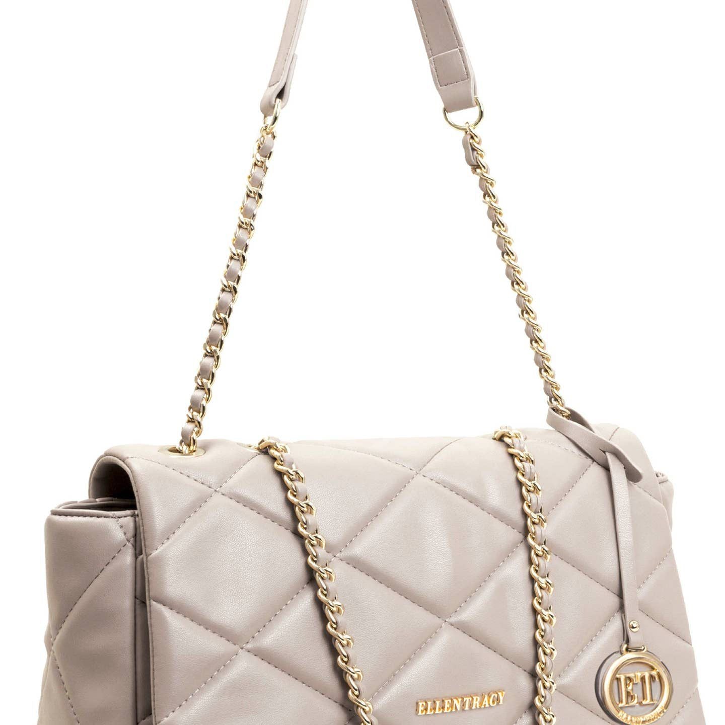 Ellen Tracy smooth diamond quilted flap bag -ivory