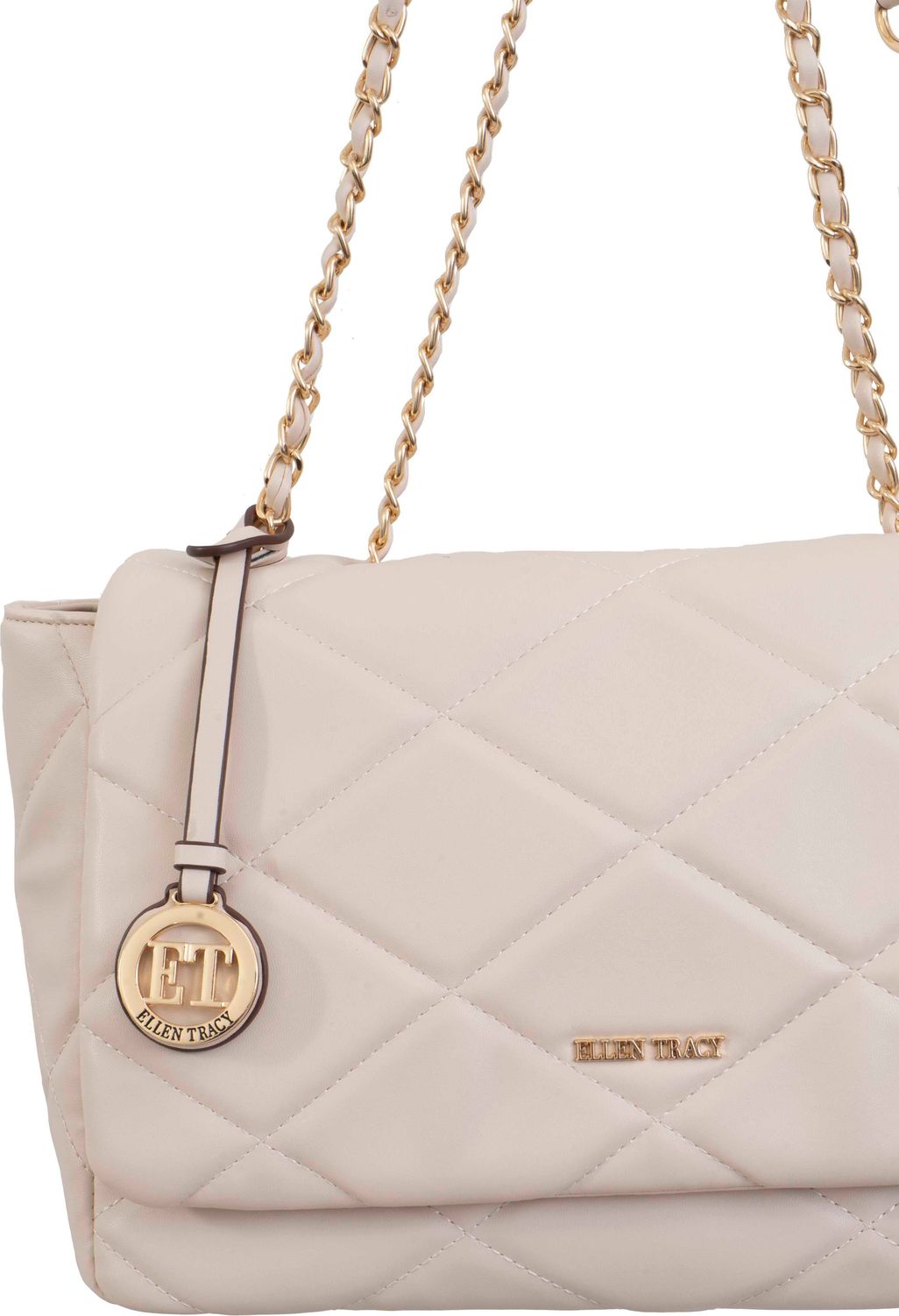 Ellen Tracy smooth diamond quilted flap bag -ivory