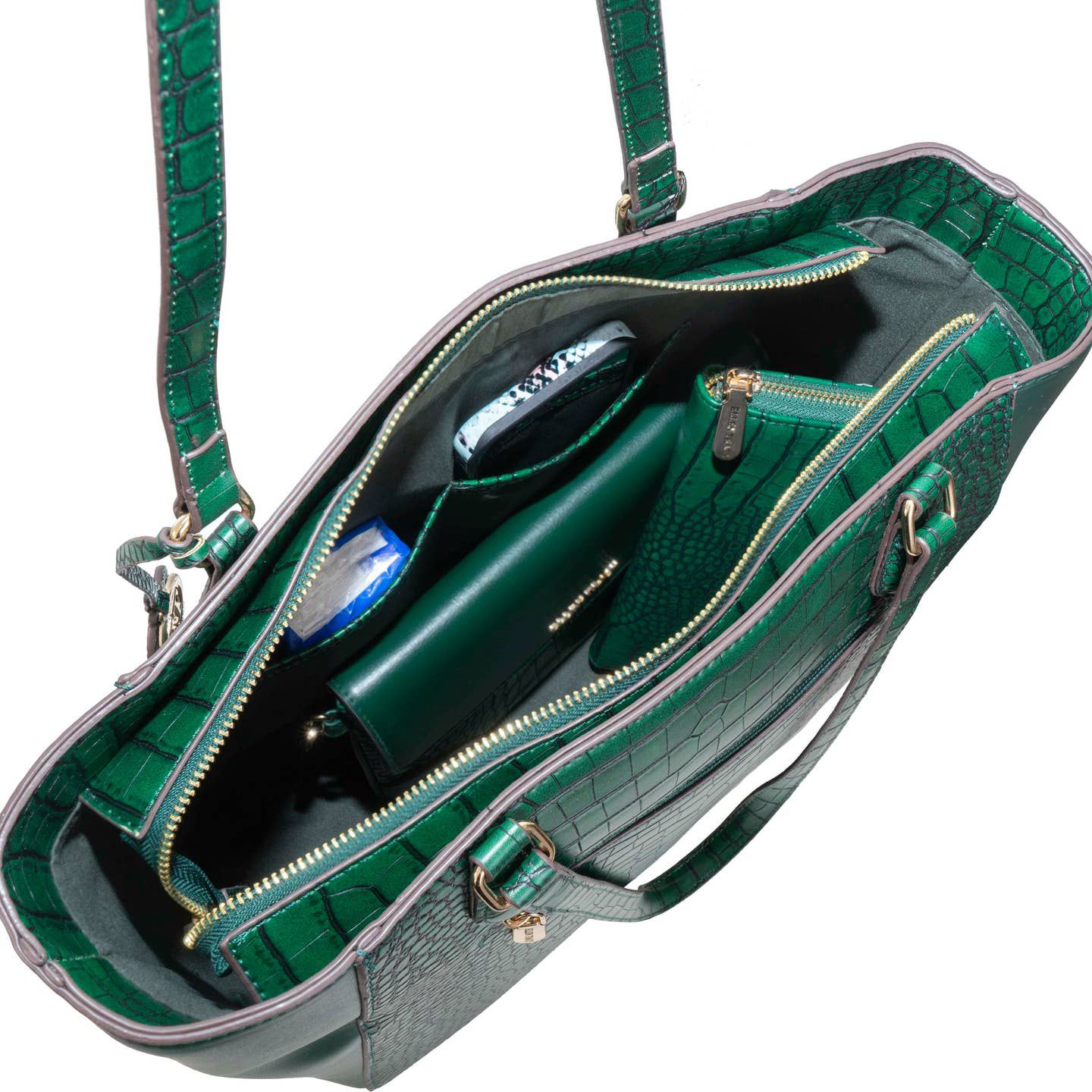 Ellen Tracy emerald croco tote bag