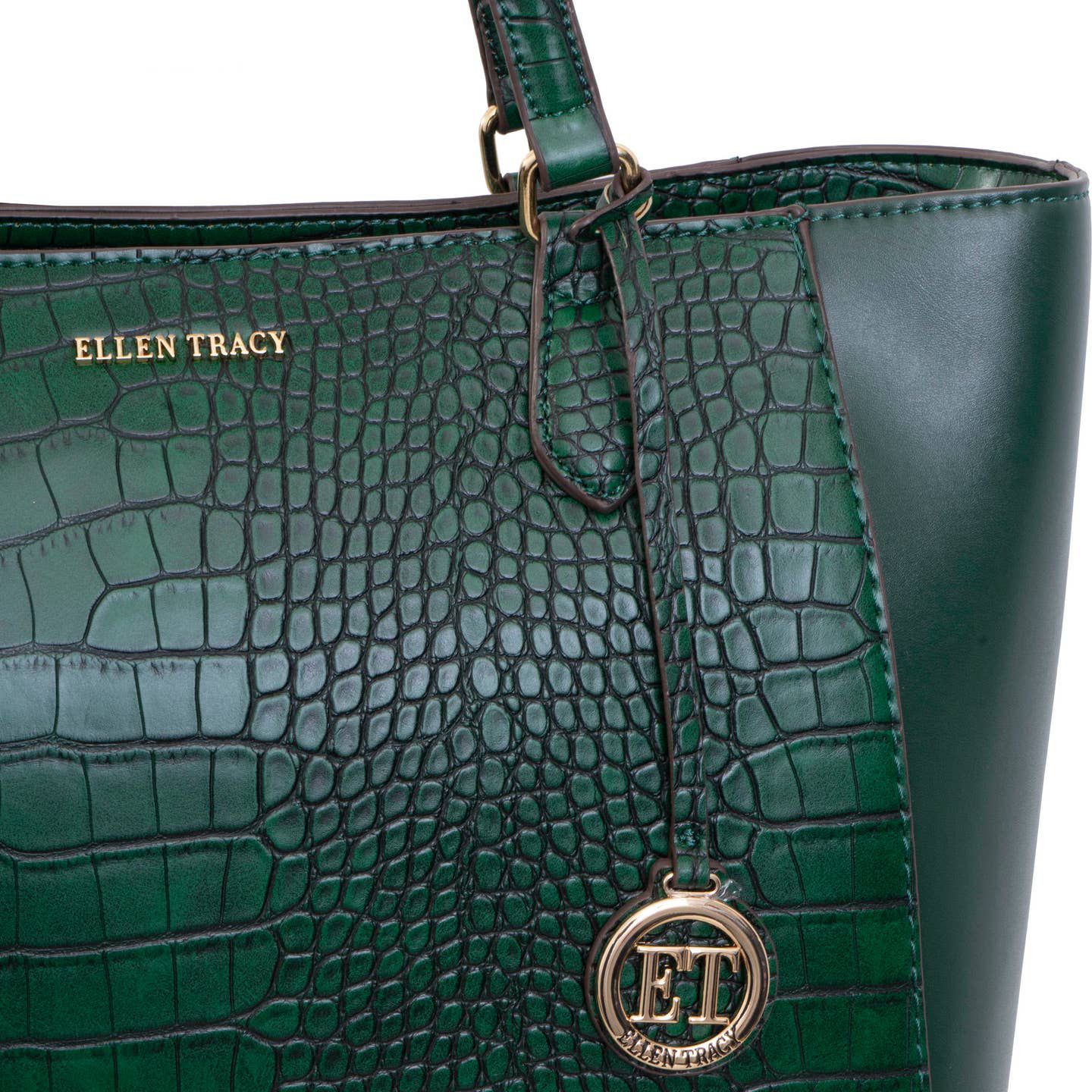Ellen Tracy emerald croco tote bag
