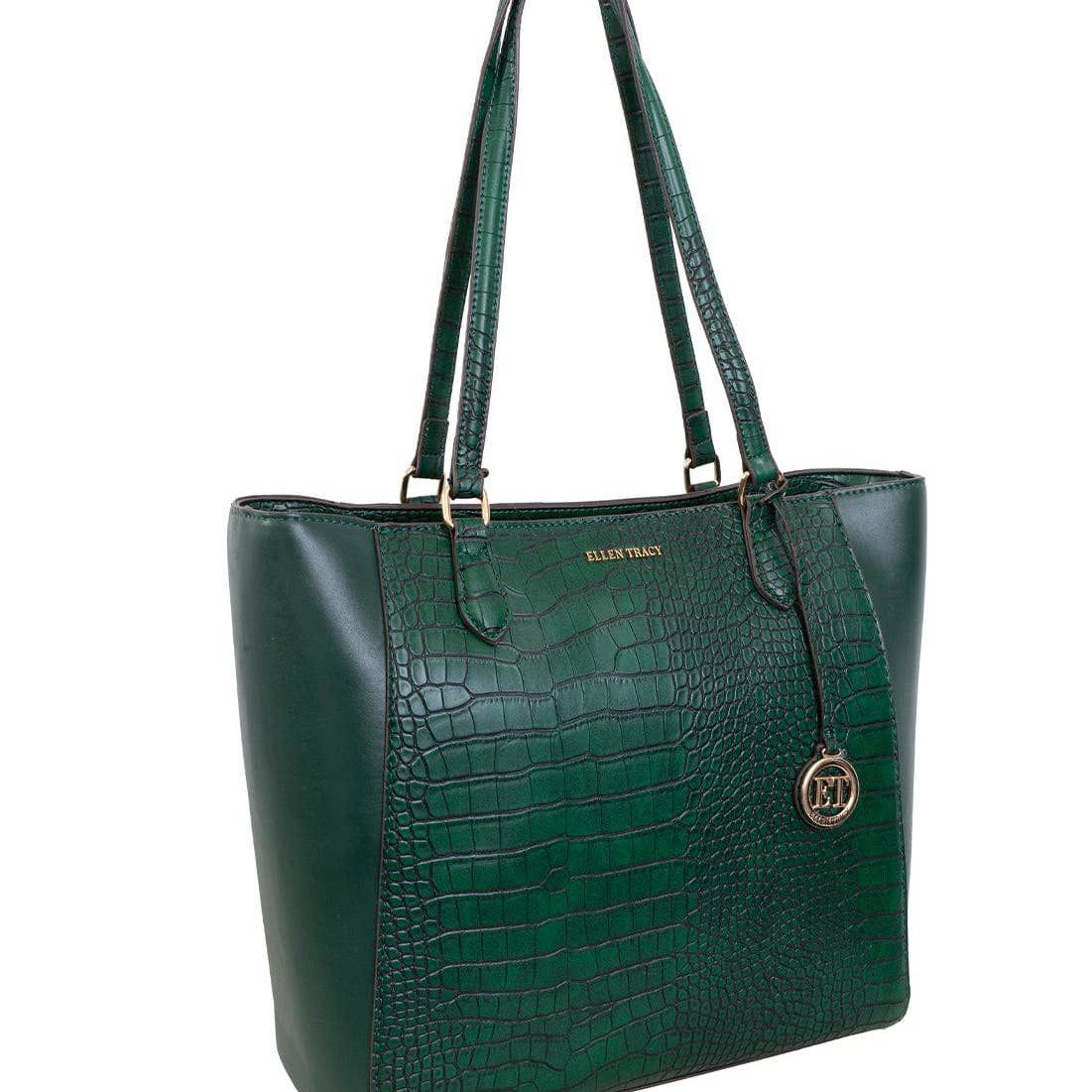Ellen Tracy emerald croco tote bag